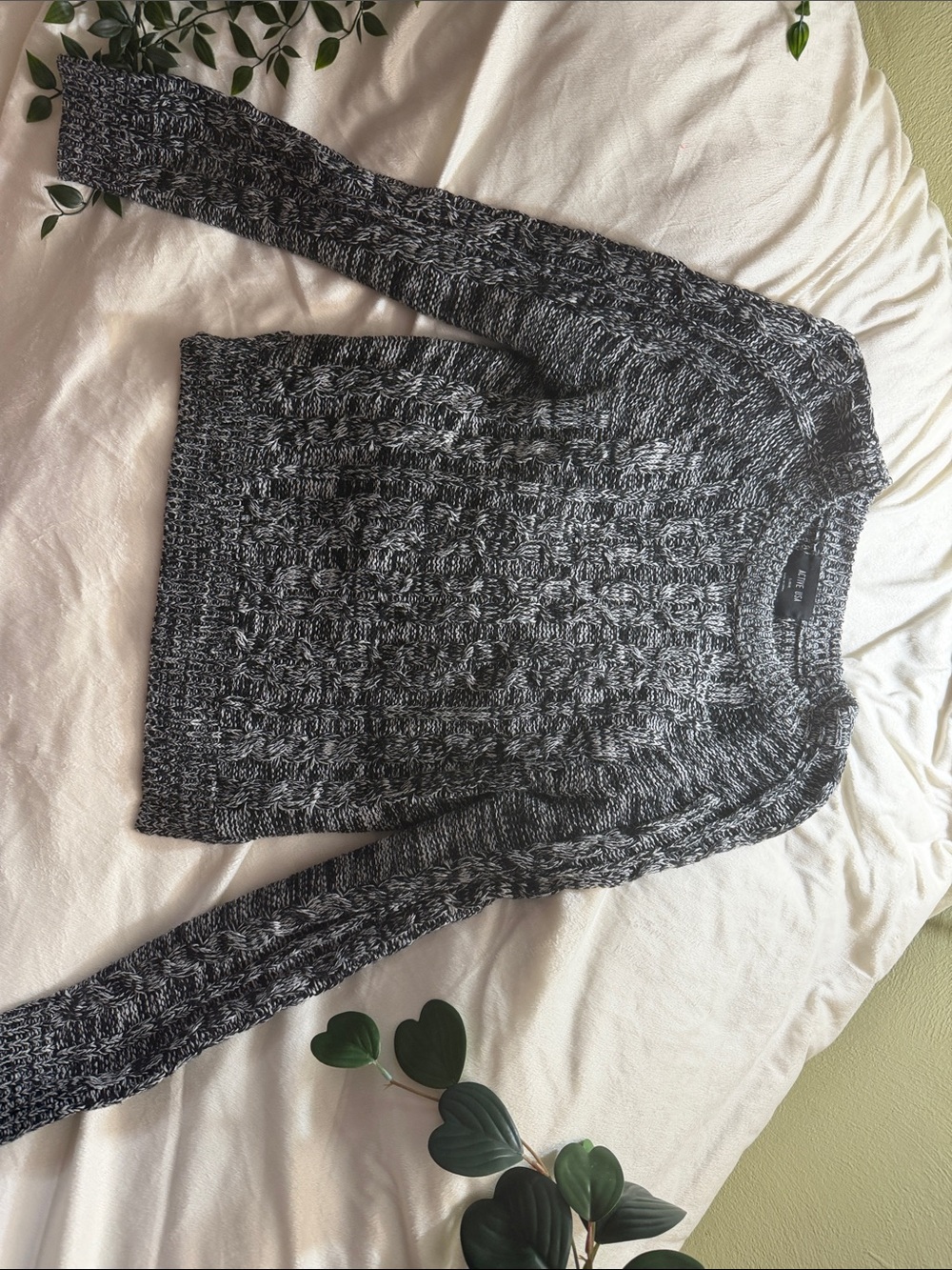 Active USA Marled Black & White Cable Turtleneck Sweater